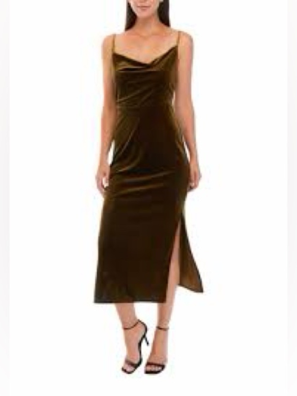 Just...Taylor Olive Velvet Cowl Midi Dress with Side Slit